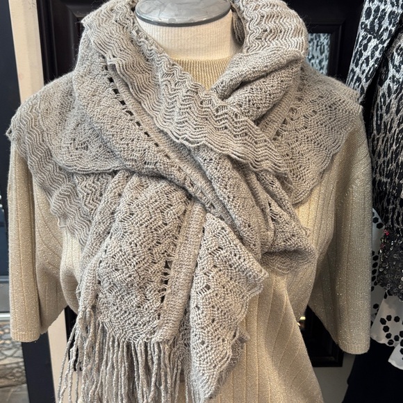 Frenchi Accessories - Frenchi Light Gray Knit Fringe Scarf Wrap